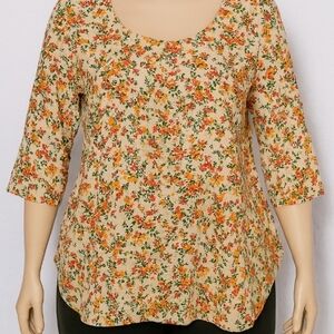 Rose And Olive BOHO Cottagecore Autumn Cream Floral Print Blouse Size 1X